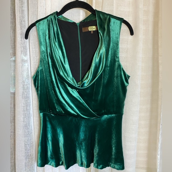 Eva Franco for Anthropologie Peplum Top Crushed Velvet Green Size 2 - Picture 12 of 12